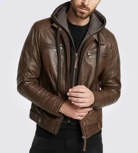 Men's Brown Shearling Leather Jacket