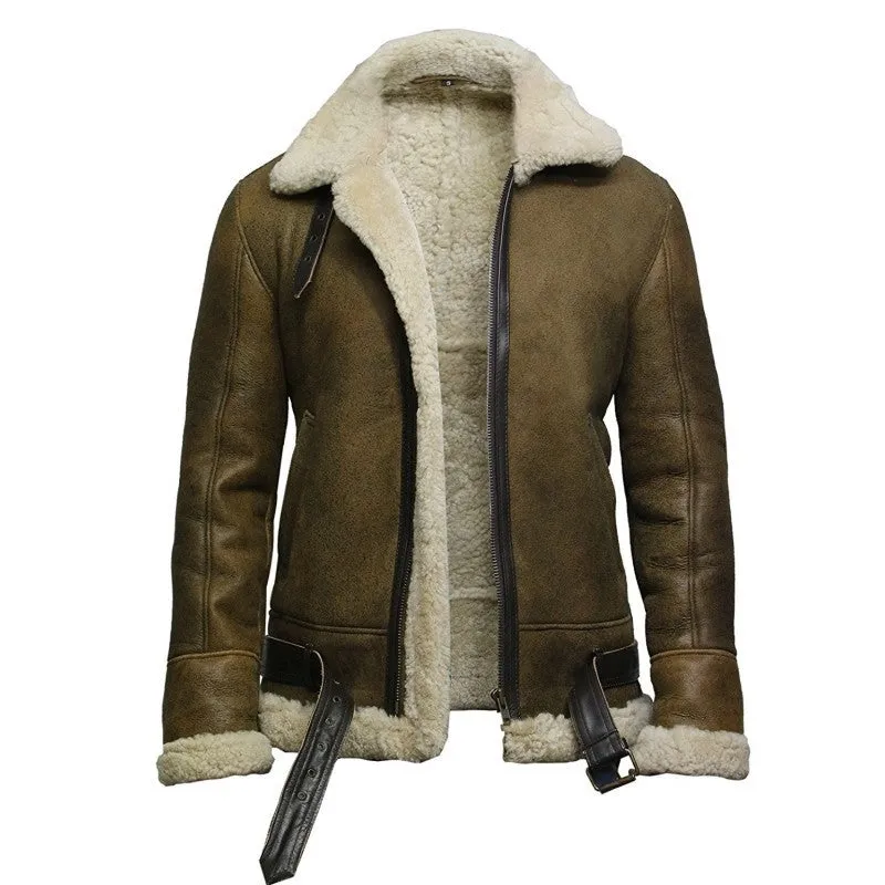 Men's Flying Bomber Sheepskin Leather Shearling Aviator Jacket