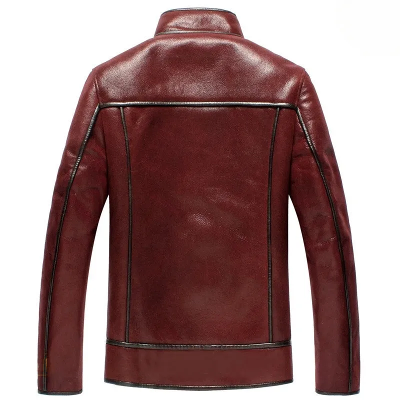 Men's Maroon Classic Sheepskin Shearling Aviator Jacket