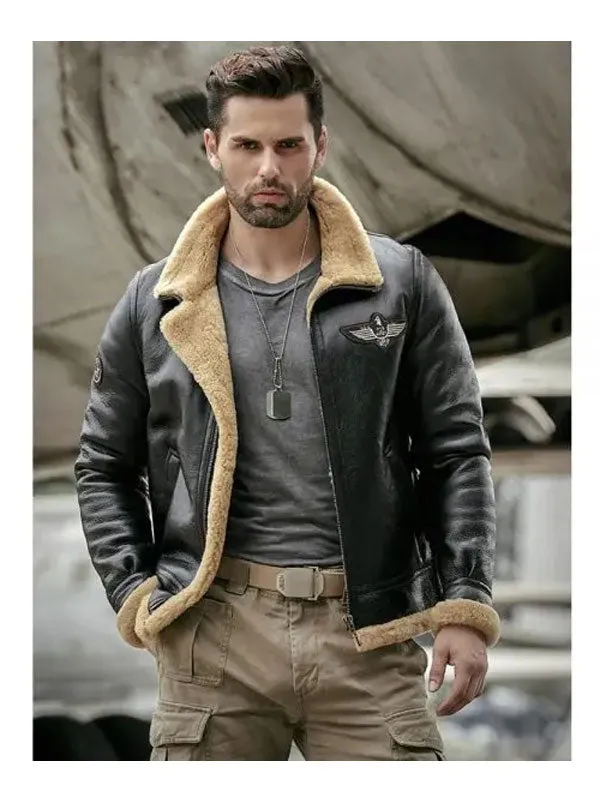 Mens Sheepskin Motorcycle Shearling Leather Bomber Jacket