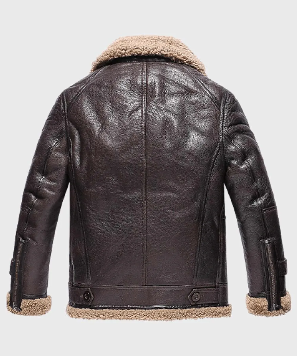 Mens Sheepskin Shearling Dark Brown Leather Jacket