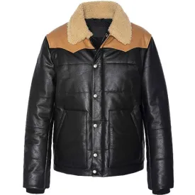 Men’s Western Style Puffer Leather Jacket