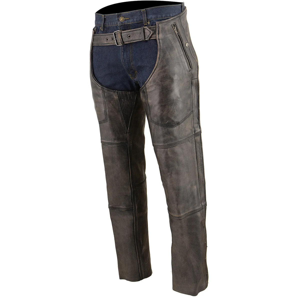 Milwaukee Leather Chaps for Men's Distressed Brown Leather Snap Out