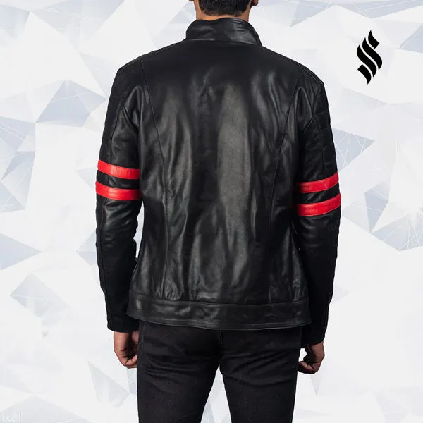 Monza Black & Red Leather Biker Jacket