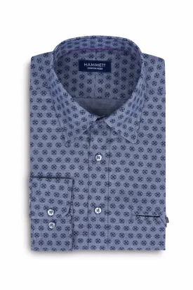 Navy Blue Small Floral Print Men's Shirt