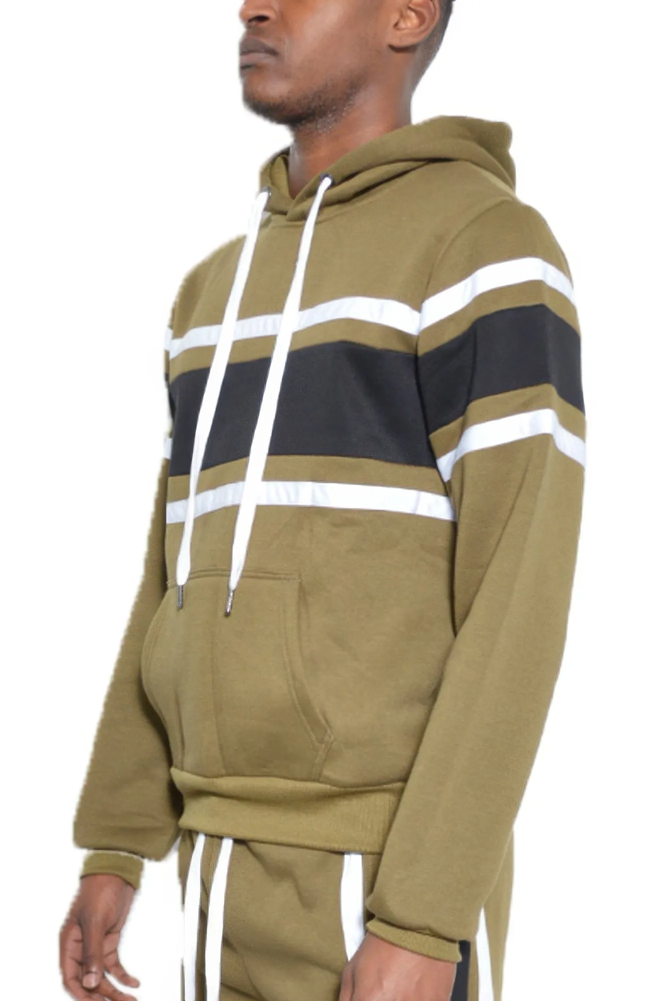 NicholesGifts Men Solid With Three Stripe Pullover Hoodie