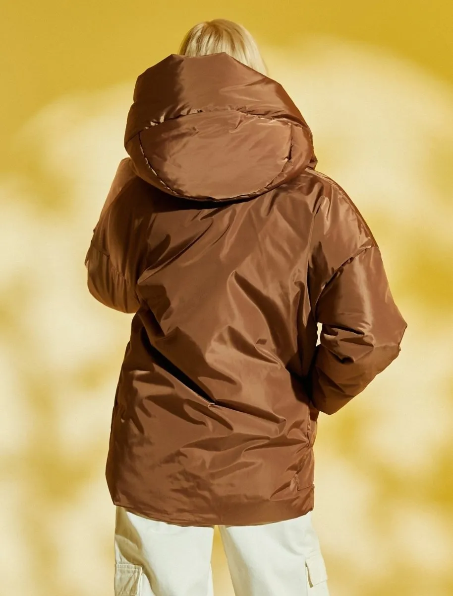 Oversized Puffer Jacket in Brown