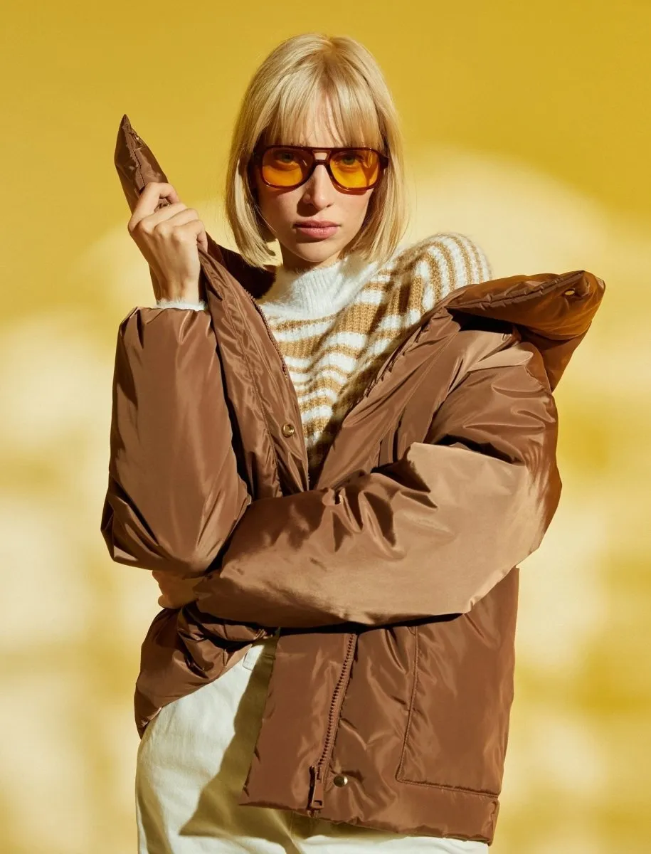 Oversized Puffer Jacket in Brown