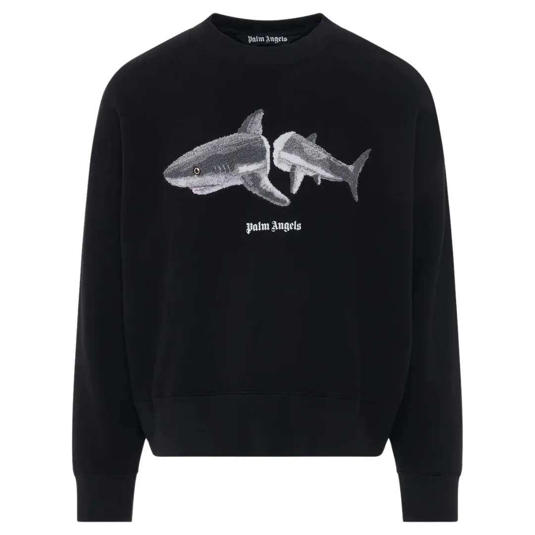 Palm Angels Split Shark Branded Logo Black Sweatshirt