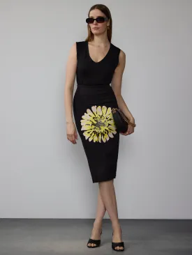 Placed Flower Printed Pencil Skirt