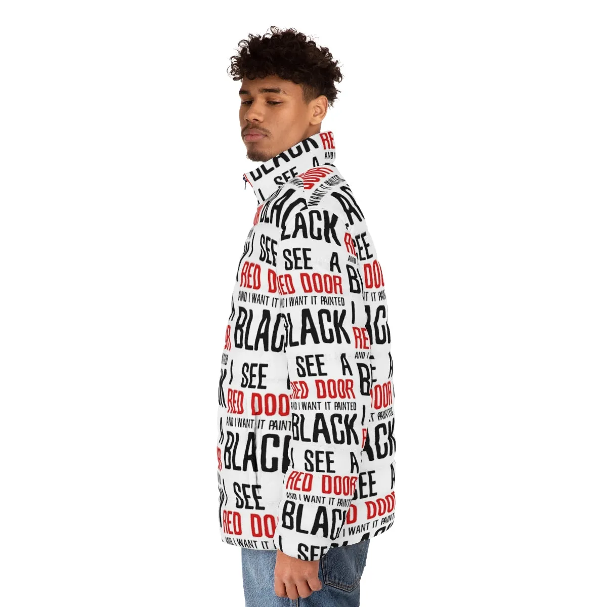 "The Rolling Stones Paint It Black Lyrics Puffer Jacket"