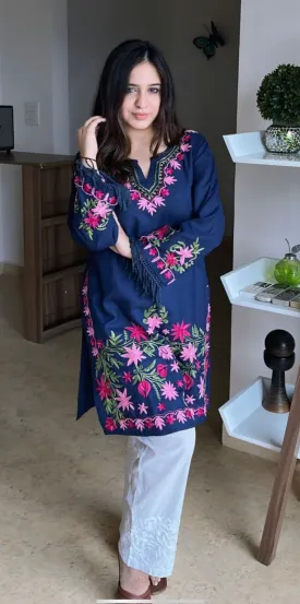 Ravneet in Falak Kashmiri Long Kurta - Blue