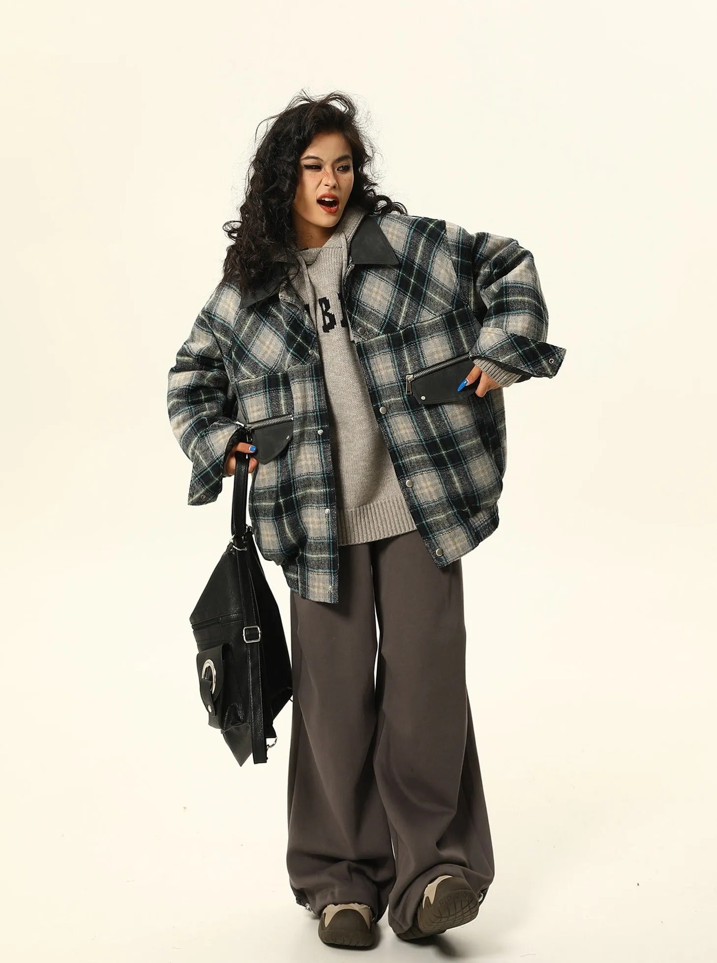 Retro Patchwork Plaid Puffer Jacket