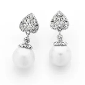 South Sea Pearl & Diamond Deco Style Earrings   WPPA02