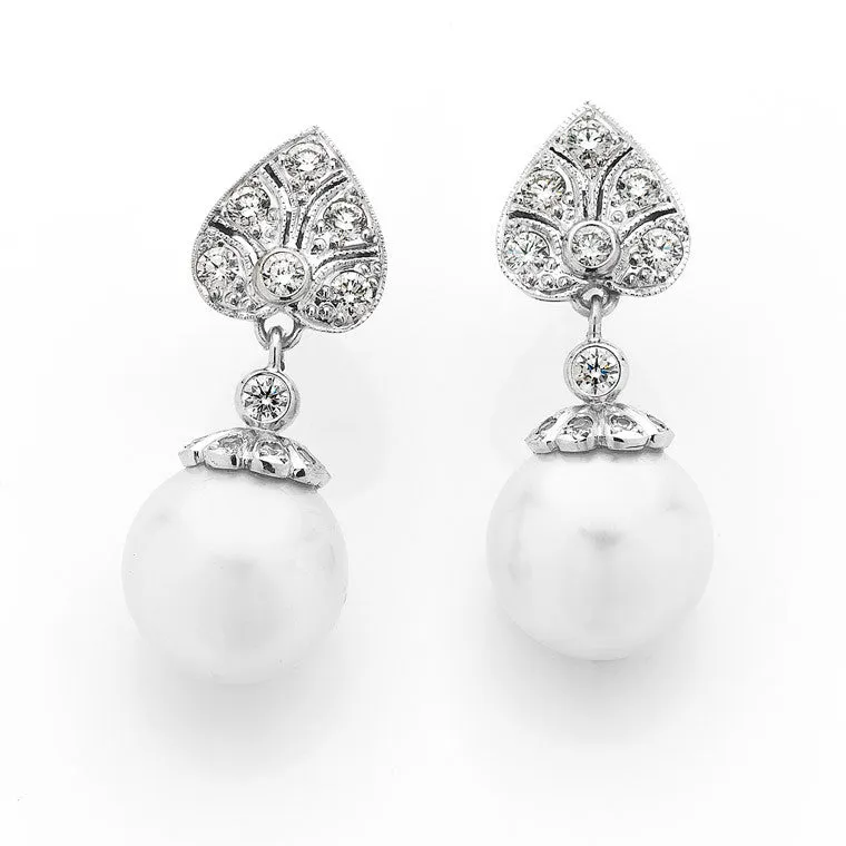 South Sea Pearl & Diamond Deco Style Earrings   WPPA02