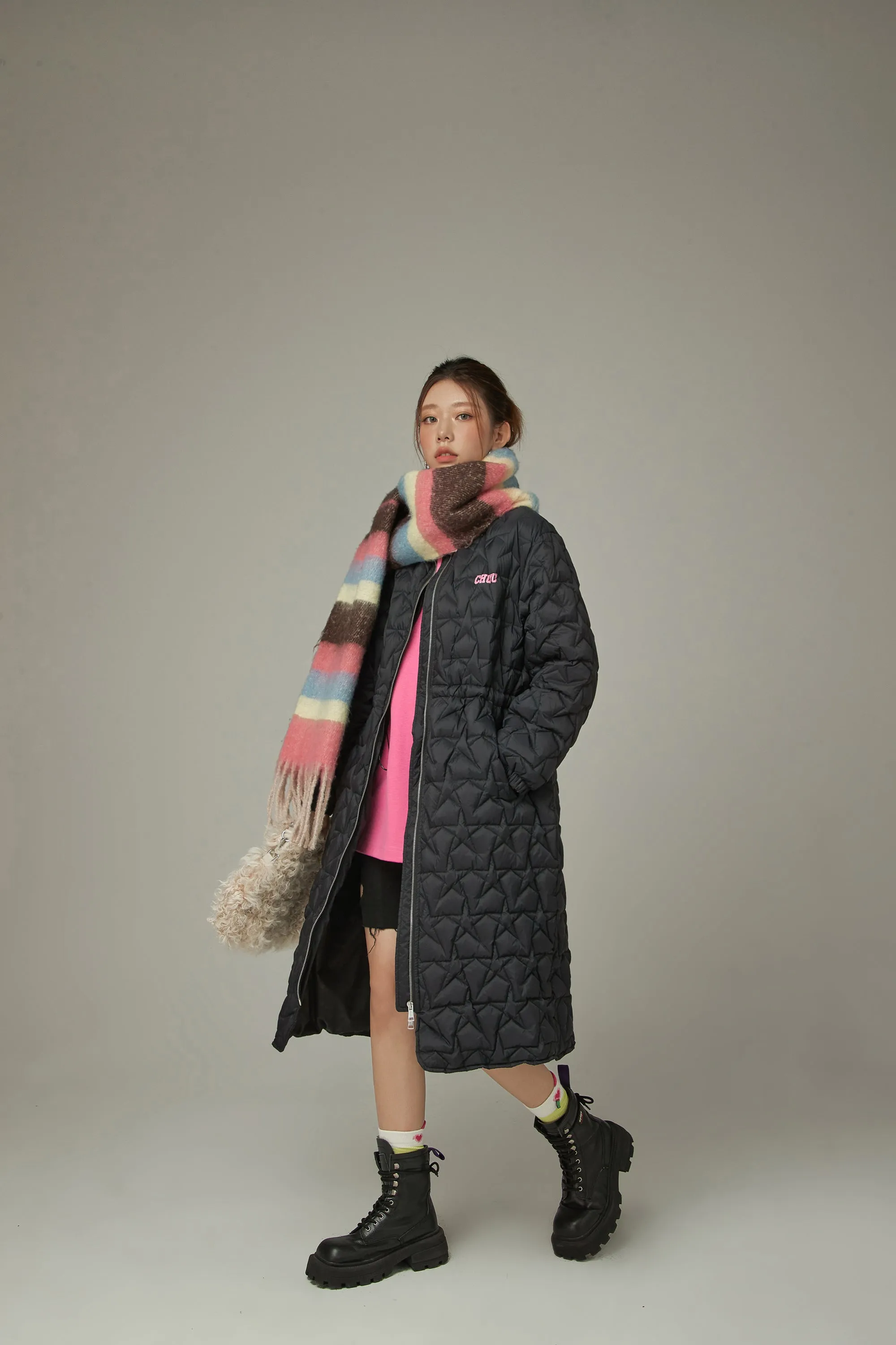 Star Quilted Padded Long Coat