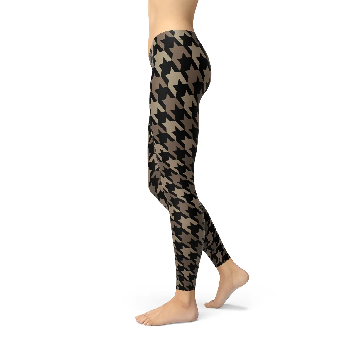 Stylish Beige and Brown Houndstooth Women's Leggings for Every Occasion