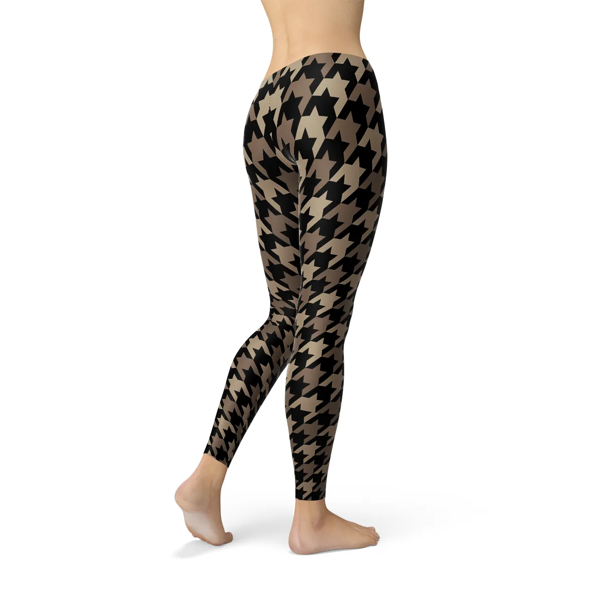 Stylish Beige and Brown Houndstooth Women's Leggings for Every Occasion