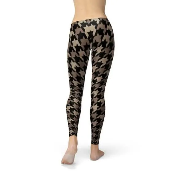 Stylish Beige and Brown Houndstooth Women's Leggings for Every Occasion