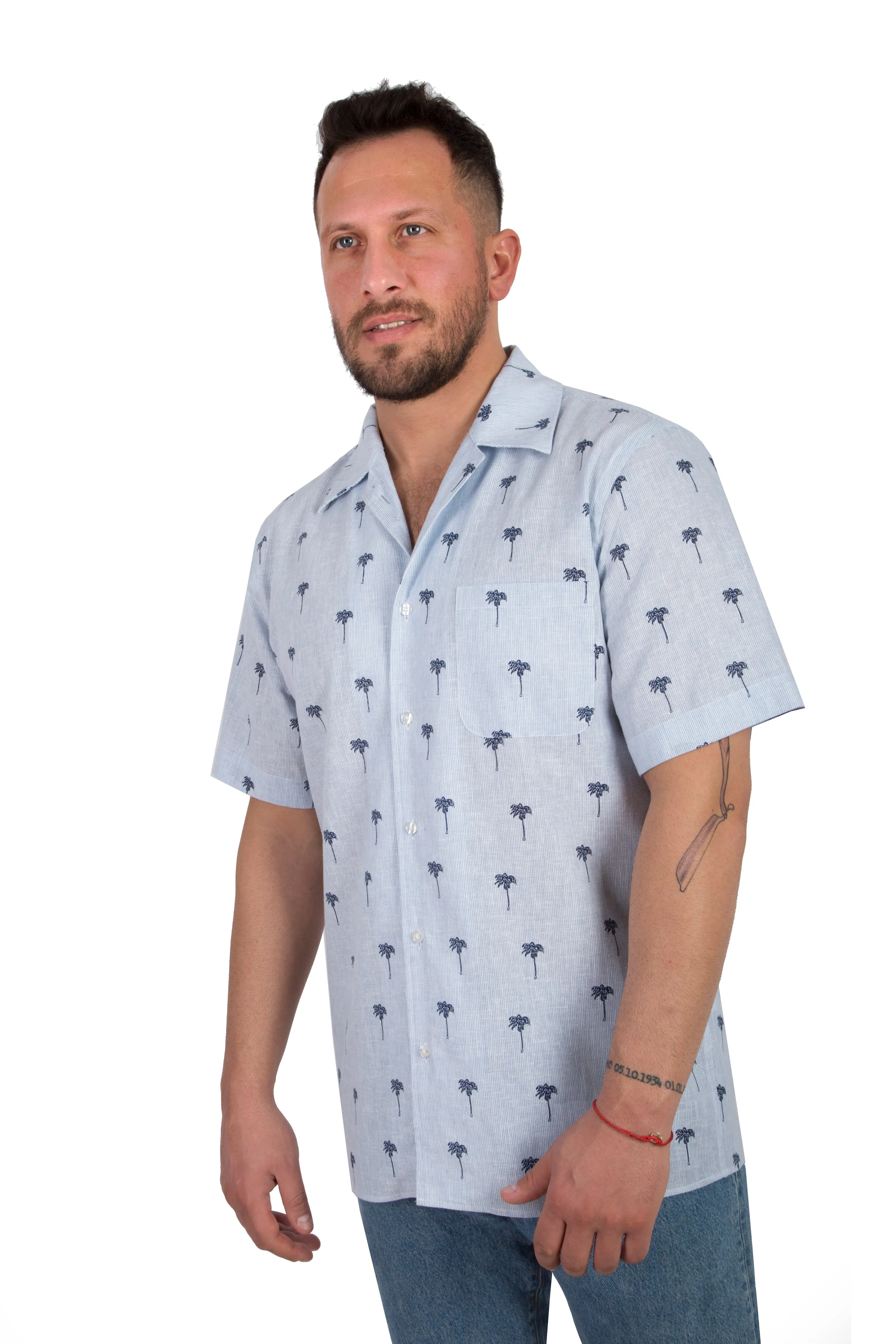 The DUBAI men's blue palm shirt