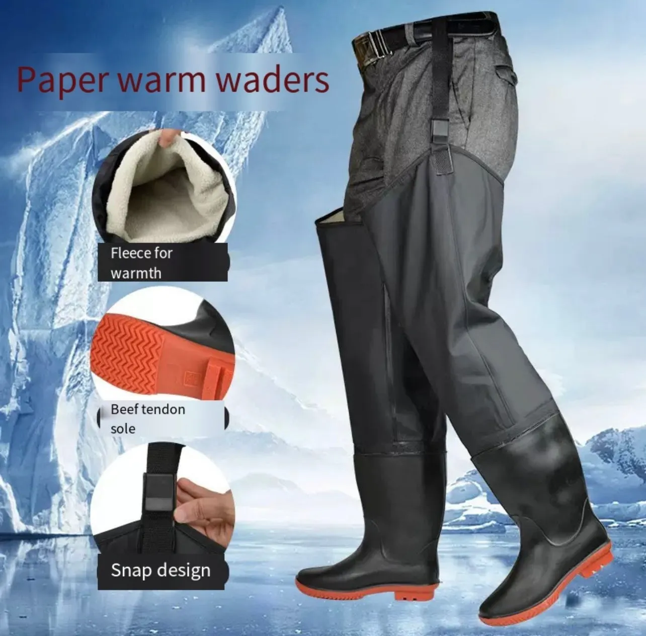 Thermal Waterproof Fishing Waders Durable Rubber Sole Rain Boots Insulated Winter Wading Pants