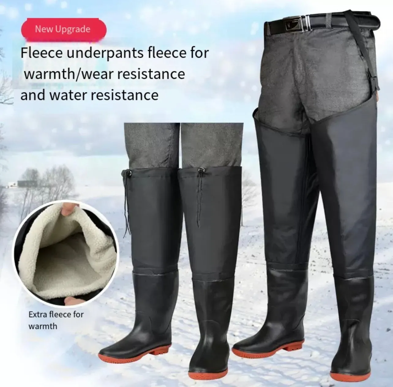 Thermal Waterproof Fishing Waders Durable Rubber Sole Rain Boots Insulated Winter Wading Pants