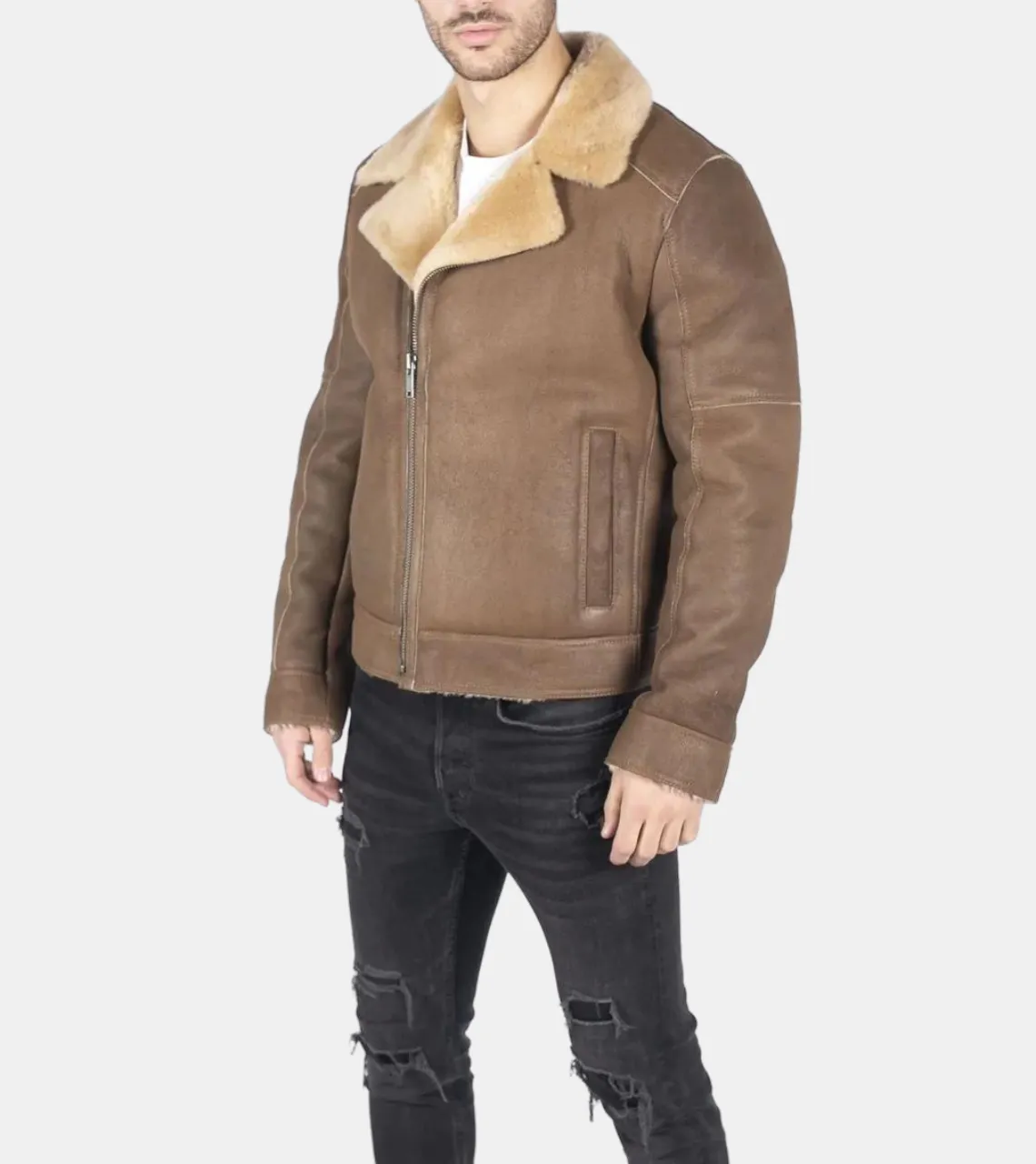 Trace Men's Bronze Shearling Leather jacket