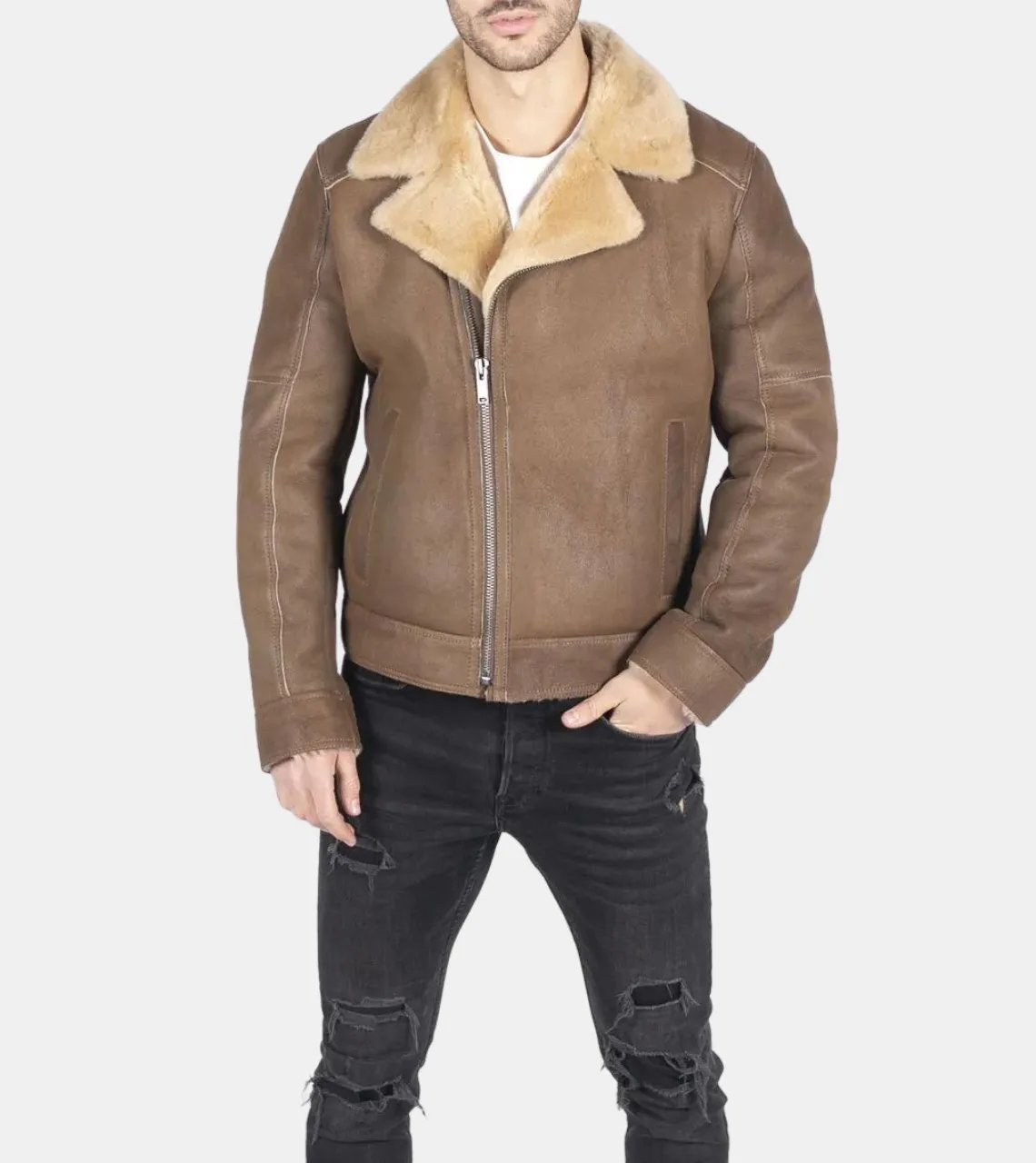 Trace Men's Bronze Shearling Leather jacket