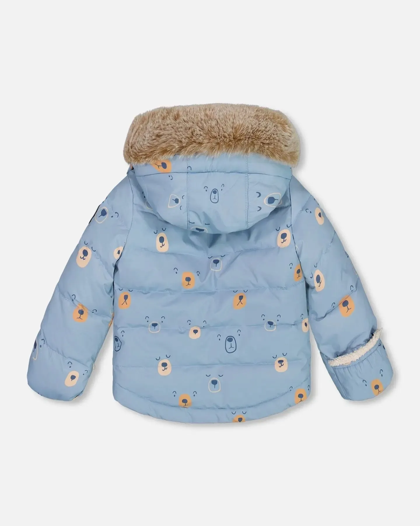 Two Piece Baby Snowsuit Blue Printed Bear Face And Doe