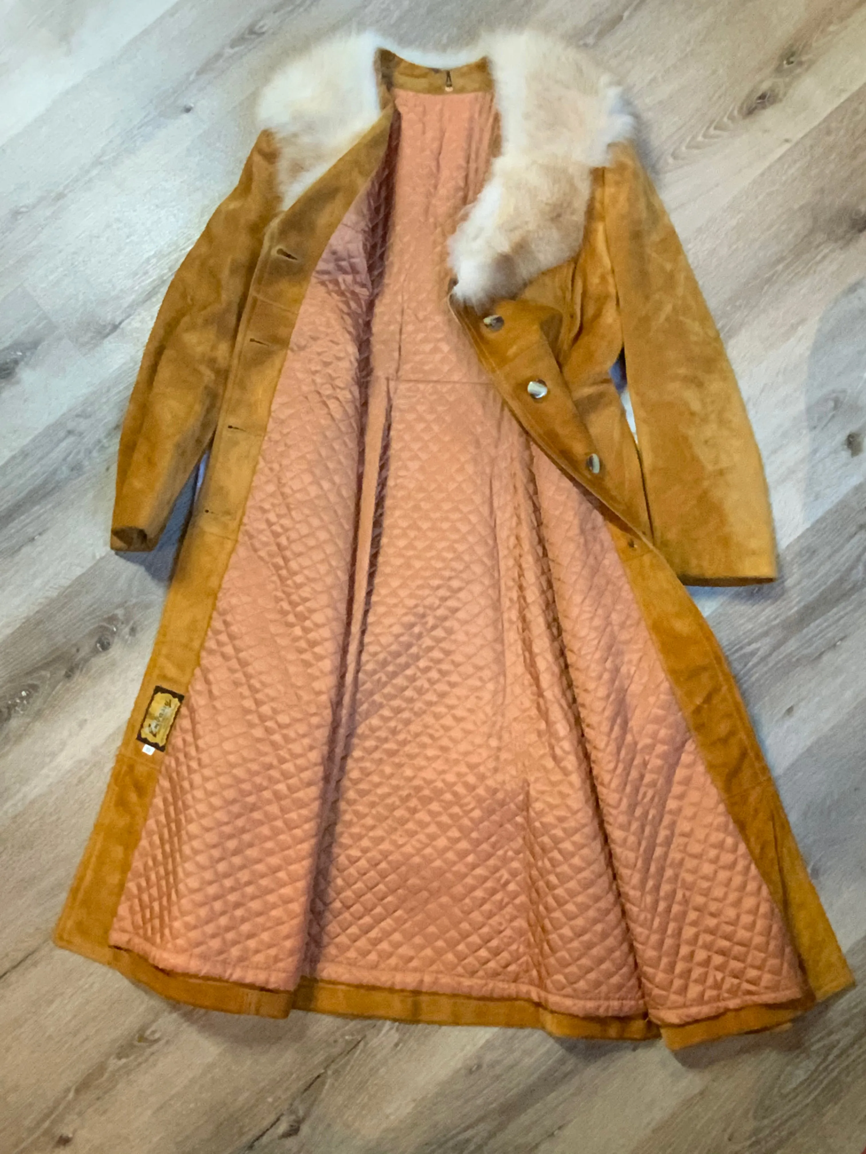 Vintage Embassy 1970's Tan Suede Full Length Coat, Made in Canada, SOLD