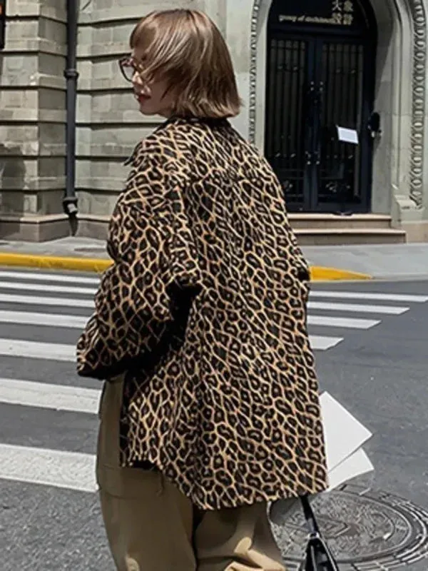 Wenkouban-Winter outfits Christmas Lapel Collar Lightweight Oversized Leopard Print Jacket