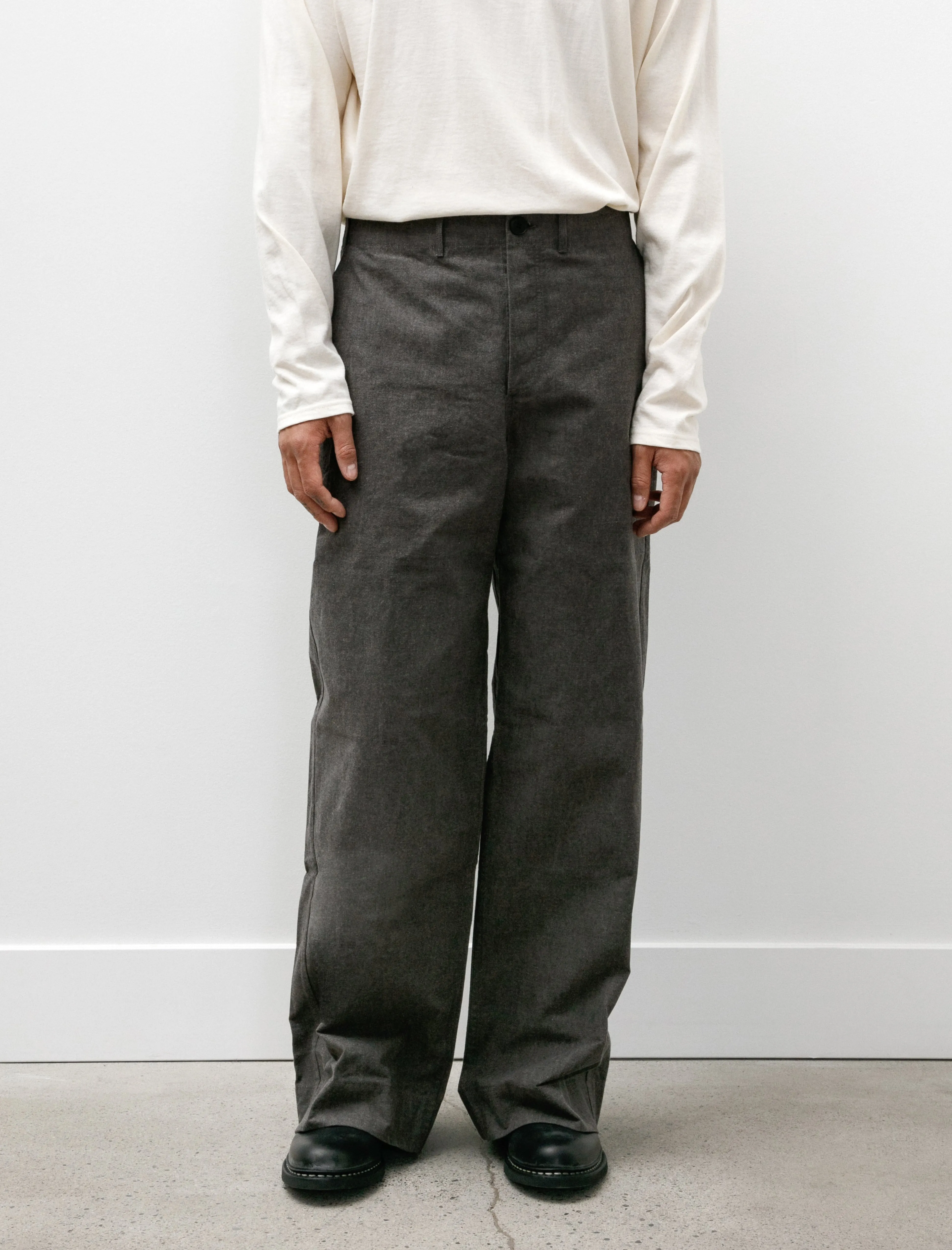 Wide Leg Trousers Charcoal Waxed Fine Canvas