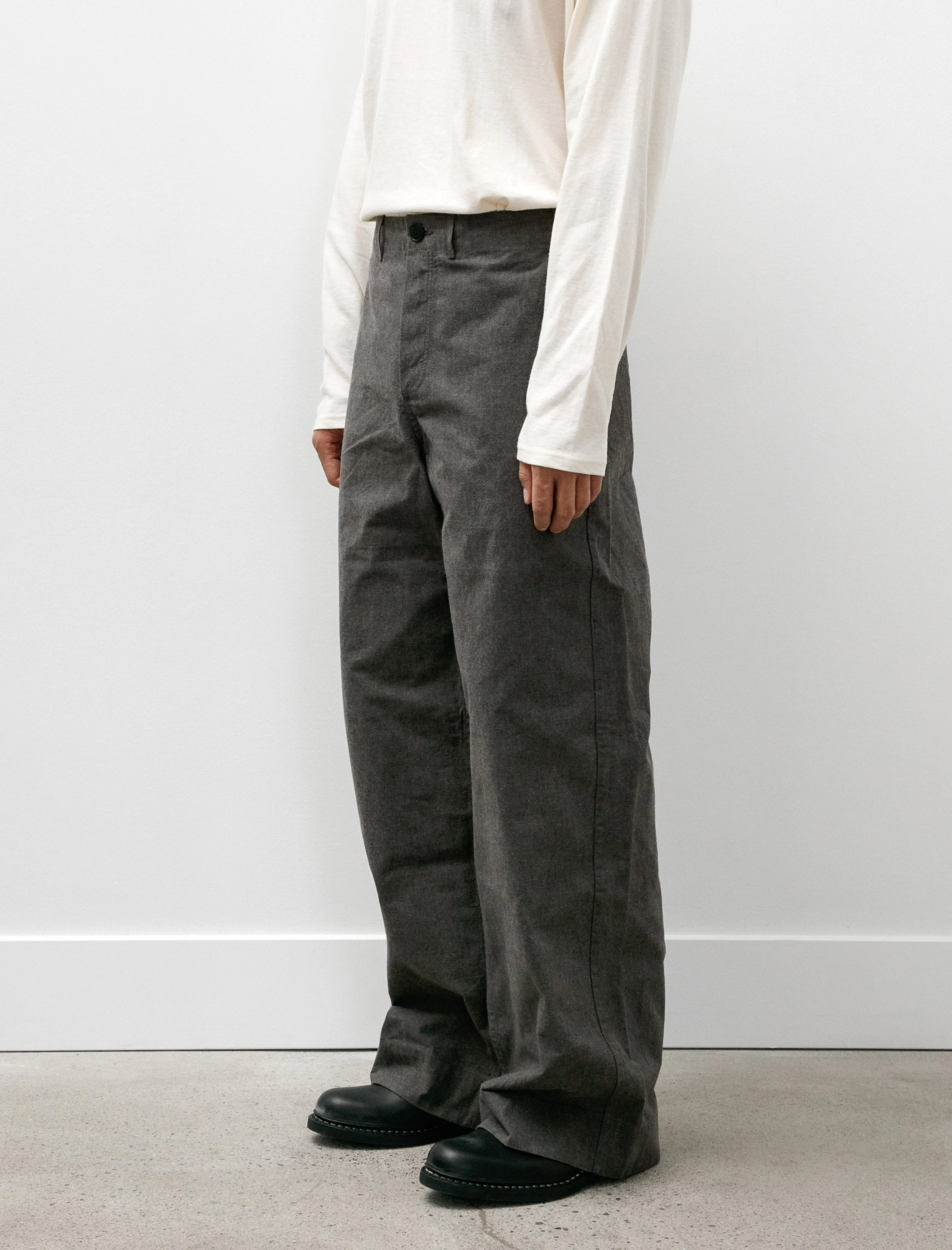 Wide Leg Trousers Charcoal Waxed Fine Canvas