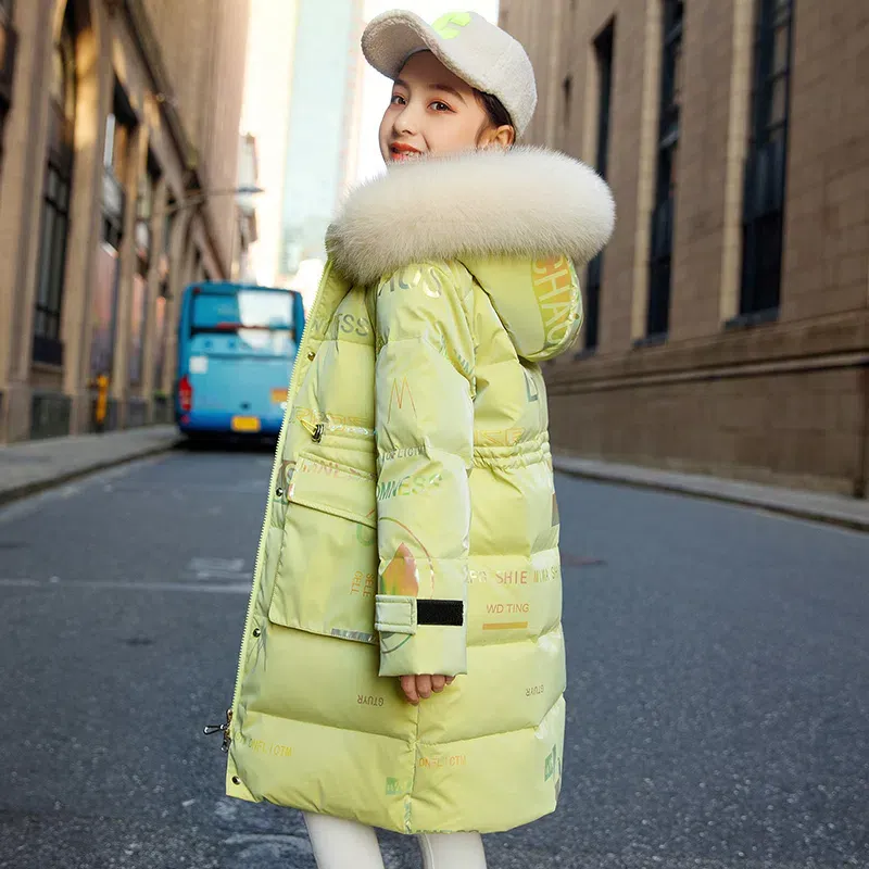 Winter Down Cotton Jacket Girls Waterproof Hooded Coat Kids Snowsuit