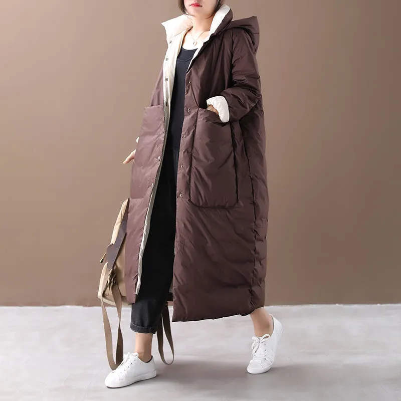 Wintet Women Puffer Coat ,Loose stand Collar hooded Coat,Large Pocket Long Down Jacket/9900