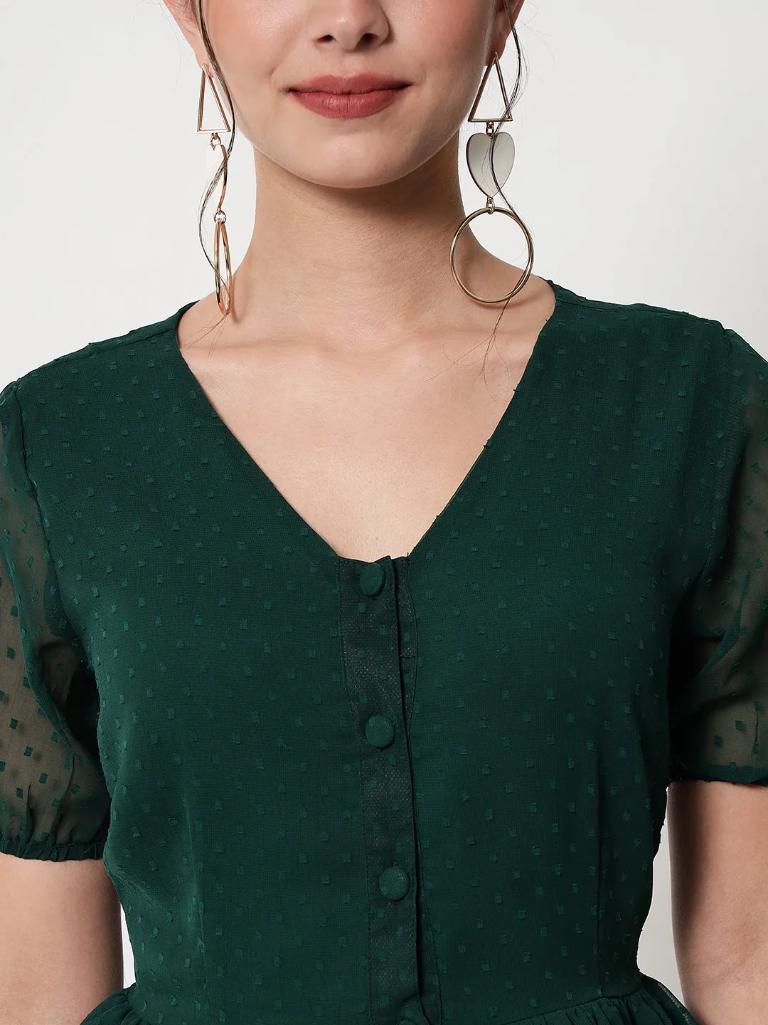 Women Green Dobby Peplum top