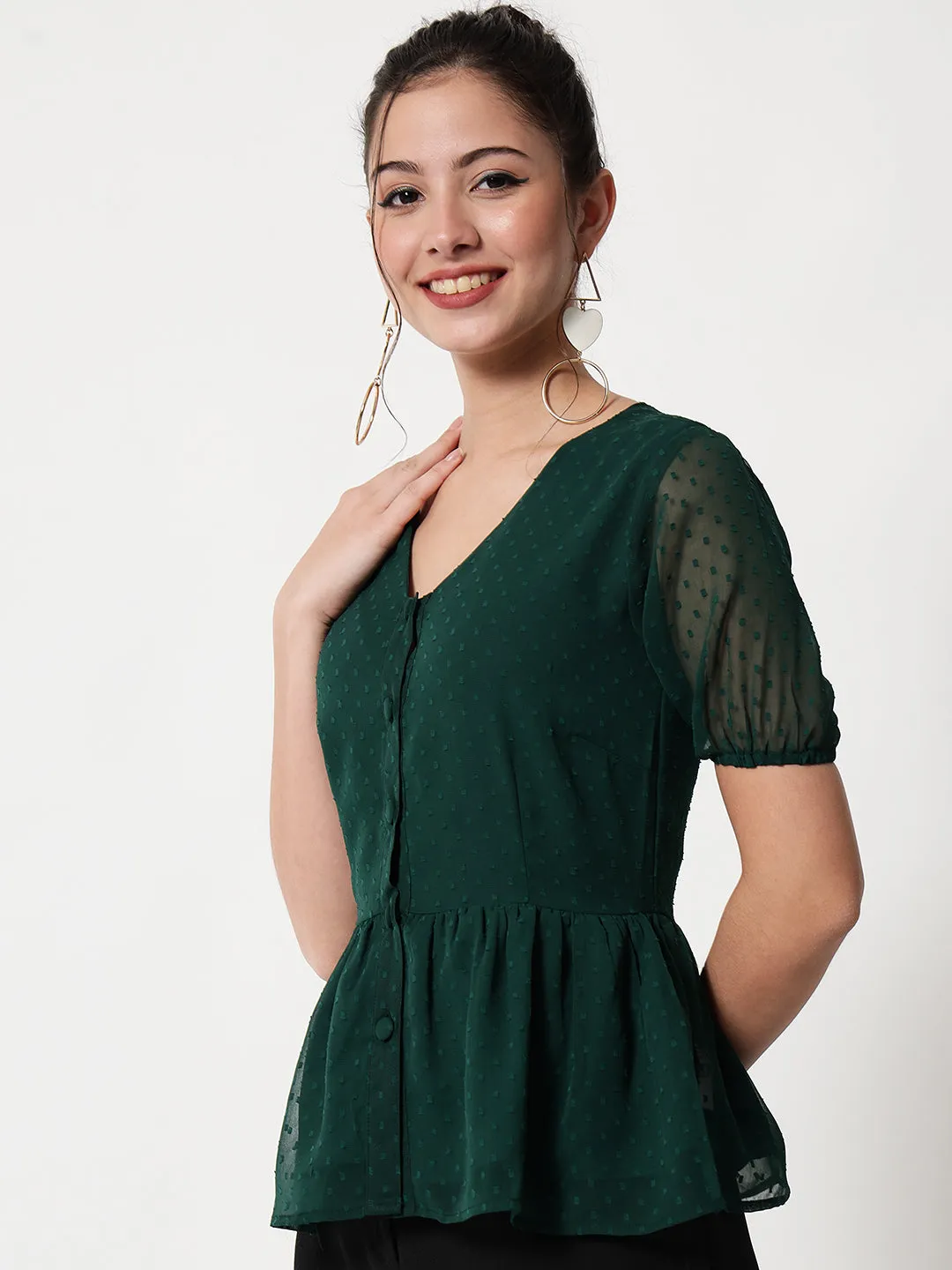 Women Green Dobby Peplum top