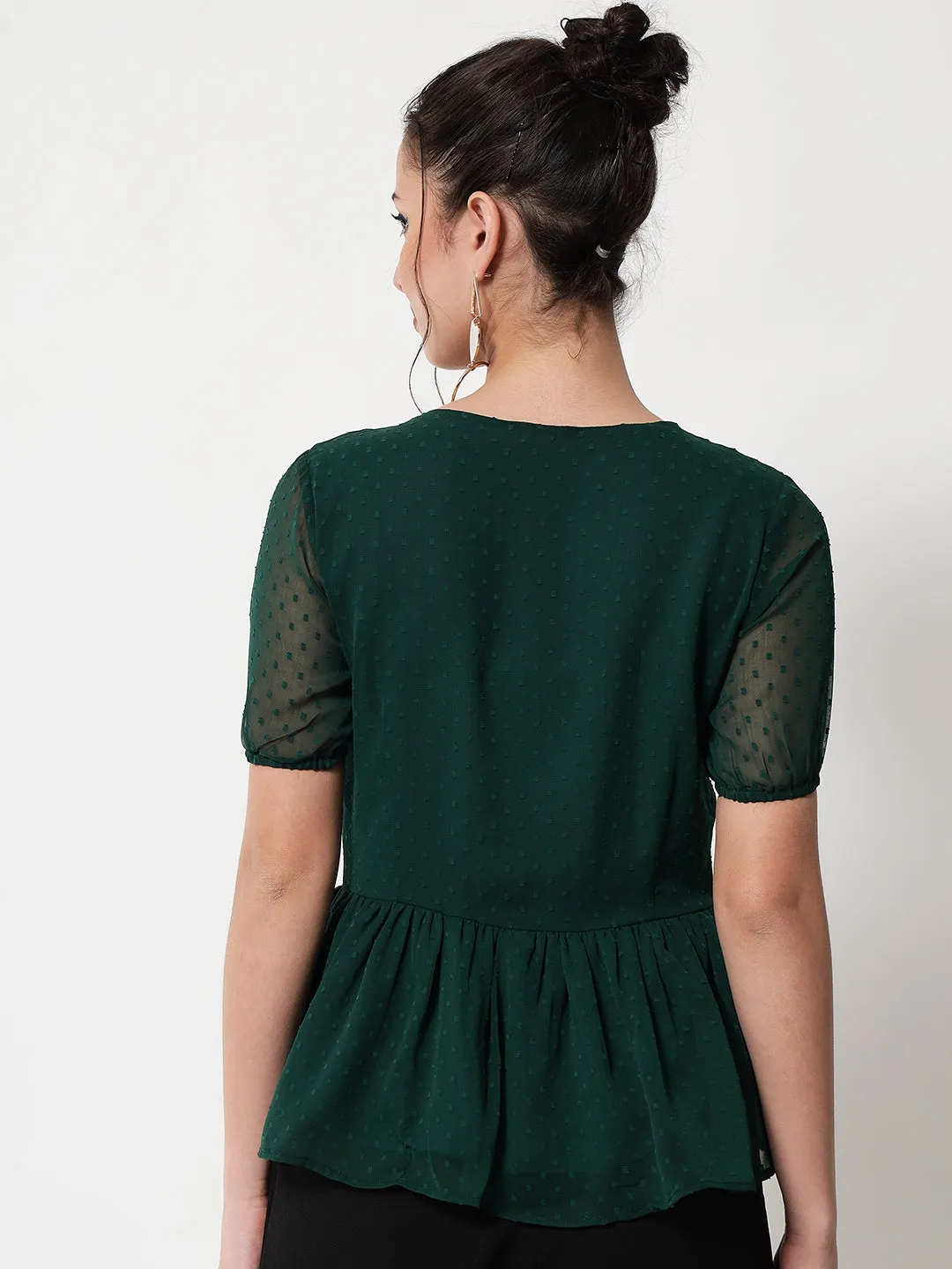 Women Green Dobby Peplum top