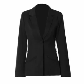 Women White and Black Fitted Heavy Industry Hollow Out Blazer One Button Jacket