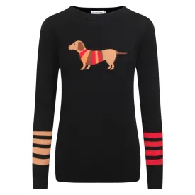 Women's black dachshund jacquard knit top