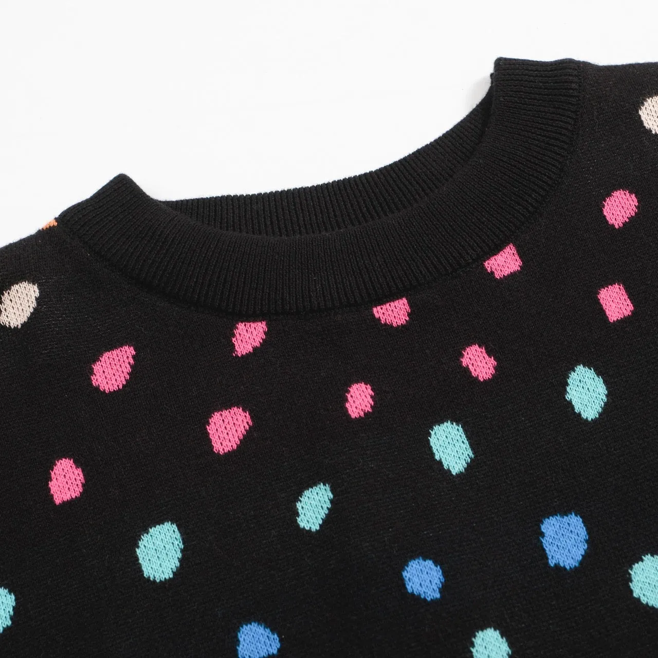 Women's Black Knitted T-shirt with polka dots