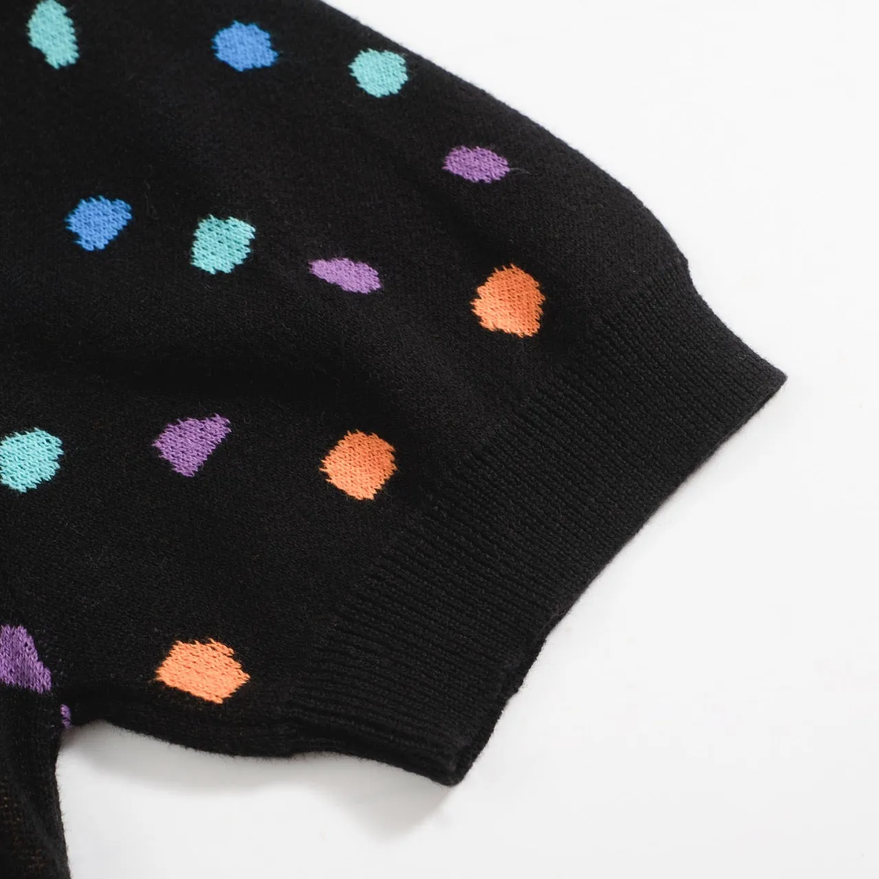 Women's Black Knitted T-shirt with polka dots