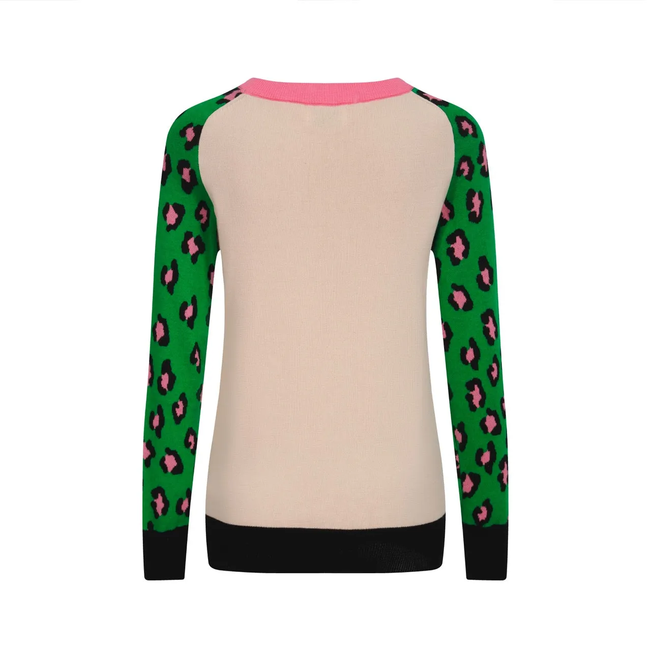 Women's green matching leopard-print knit sweater