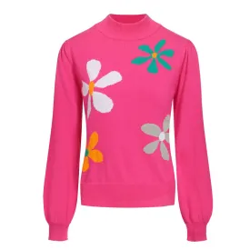 Women's rose flower puffy sleeve sweater