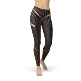 Women's Stylish Brown Striped Performance Leggings for Ultimate Workout Comfort