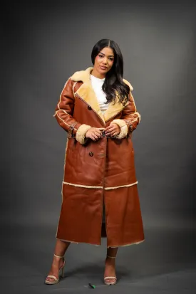 Women's Trinity Full Length Real Sheepskin Trench Coat [Tan]