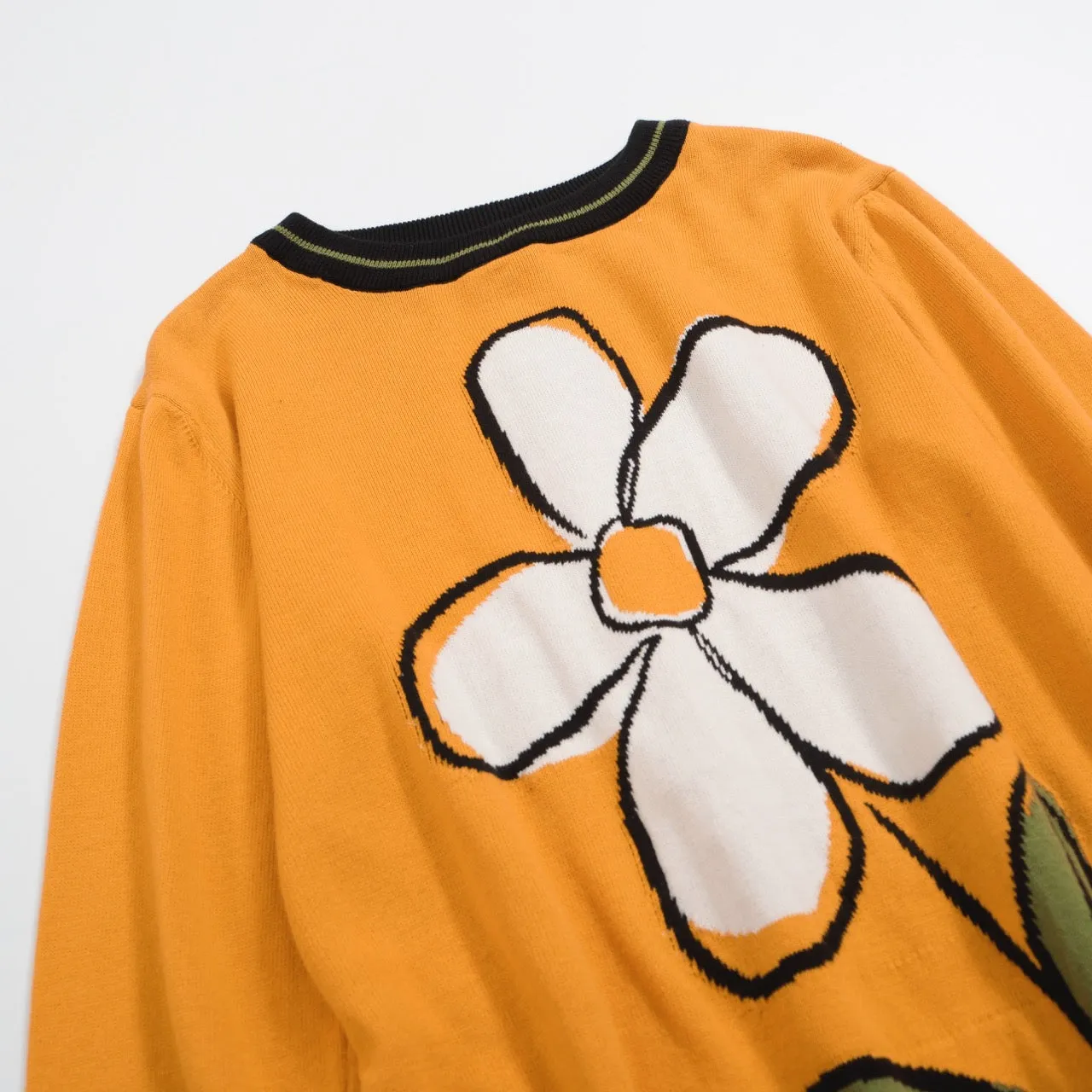 Women's yellow vintage floral knit sweater